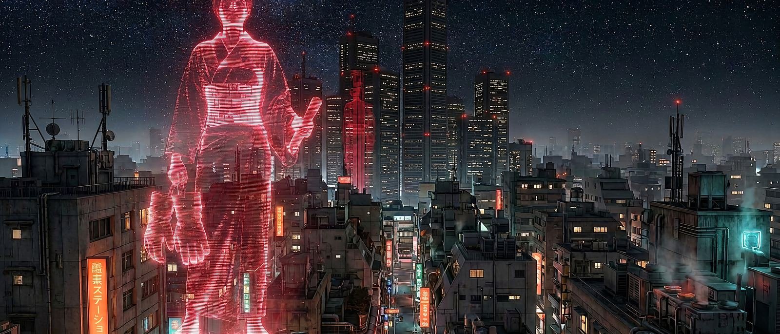 Ellen, first citizen of Neo-Mars, standing over the downtown